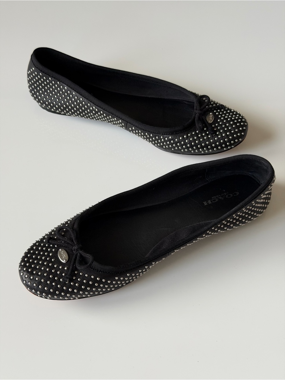 Coach Florabelle Black Studded Leather Ballet Flats - Classic Slip-On